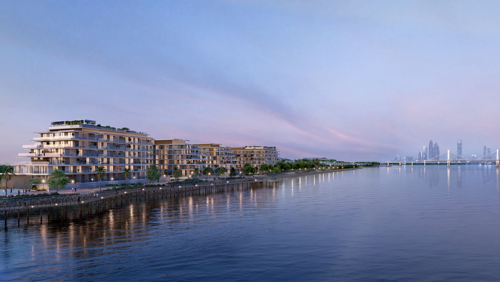 Panoramic twilight views from Bashayer Residences Abu Dhabi